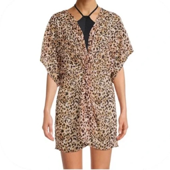 Plus Size Time & Tru Leopard Cheetah Animal Print Semi Sheer Swimsuit Coverup - Picture 1 of 5